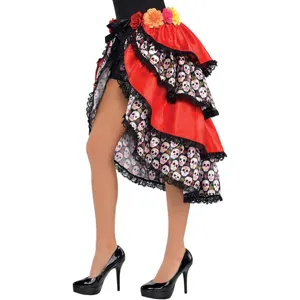 Women's Halloween Ghost Bride Skeleton Tutu Skirt Multi-Layer Polyester Skirt With Flower Belt Gothic Party Cosplay Bottom Skirt