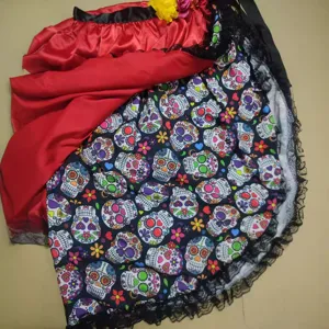 Halloween skull print multi-layer skirt ghost bride tutu with lace trim and waist flowers