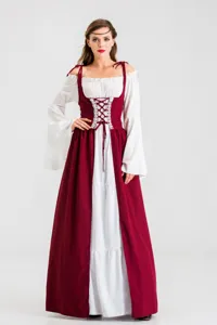 Medieval renaissance vintage cosplay dress long sleeve lace up corset maxi gown for women
