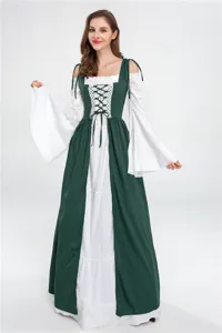 Medieval Renaissance Victorian dress for women, square collar lace-up corset long sleeve costume.