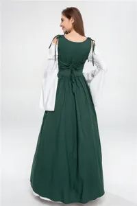 Medieval renaissance vintage cosplay long dress with corset lacing and bell sleeves.