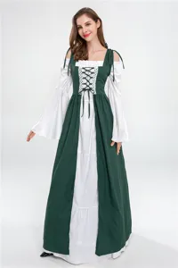 Medieval Renaissance vintage COS dress square neck lace up long sleeve costume for women