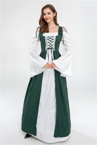 Detailed view of the medieval renaissance vintage cosplay dress with lace-up bodice and sleeves.