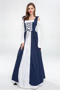 Detailed view of the medieval renaissance vintage cosplay dress featuring lace-up bodice.