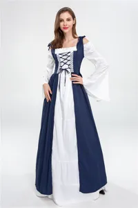 Medieval Renaissance vintage COS dress featuring square neck, lace-up corset and bell sleeves.