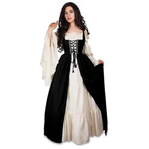 Medieval Renaissance cosplay dress featuring square neck and lace-up corset for women.