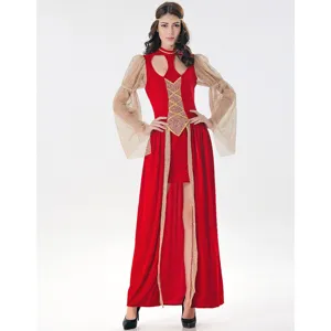 Mittelalter griechische Göttin Kostüm, rotes langes Kleid für Retro Cosplay Damen.