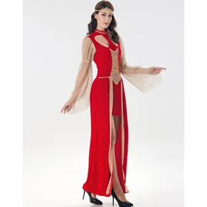 Rotes und goldenes griechisches Göttin Mittelalter Kostüm Kleid, Retro Maxikleid für Damen.