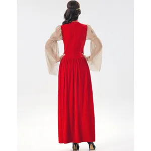 Rückansicht Detail des Retro mittelalterlichen Samt langen Kleides mit transparenten Puffärmeln.