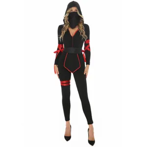 Women's Halloween Ninja Costume Sexy Samurai Warrior Cosplay Jumpsuit With Mask Gloves And Leg Wraps Nightwalker Outfit Party Wear