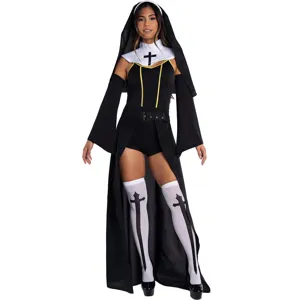 Costume de Cosplay de Religieuse d'Halloween pour Femmes Sexy Religieuse d'Église Top Et Bottom Avec Coiffe Chaussettes Croix Carnaval Fête Performance Tenues