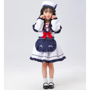 Ensemble de costume de marin anime pour enfants, robe de soubrette à manches longues avec chapeau.