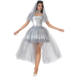 Detail shot of the Halloween ghost bride cosplay costume dress with veil and choker.