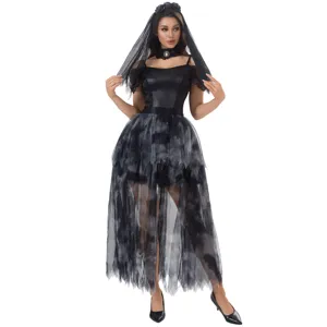 Halloween Evil Vampire Ghost Bride Cosplay Dress Gothic Mesh Splicing Fancy Party Dress For Women Masquerade Performance Outfit