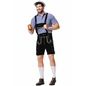 Traditional German Bavarian Lederhosen costume set with checkered shirt for men Oktoberfest