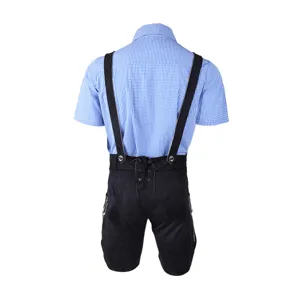 Traditional German Oktoberfest costume set for men, featuring blue checkered shirt and shorts.