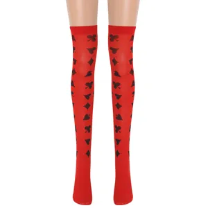 Calcetines Sobre la Rodilla para Mujer Palos de Póker Rojo Halloween Cosplay Nailon Estampado Mascarada