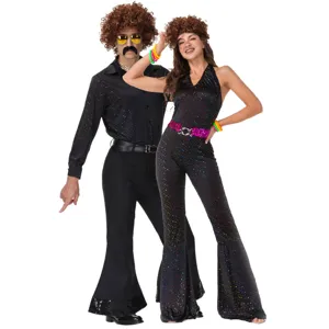 Costume de Scène Rétro des Années 80 Disco pour Couples Fête d'Halloween Combinaison en Polyester à Paillettes Ensemble Haut et Bas pour Femmes Hommes