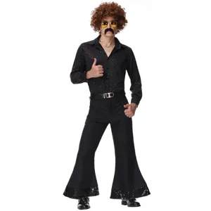 deguisement disco annees 80 homme chemise retro paillettes pantalon patte d'elephant detail