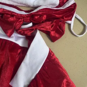 Red velvet Christmas sexy lingerie set detail view soft plush trim festive costume outfit