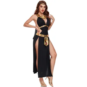 Egyptian queen costume for women black dress greek goddess cosplay halloween party stage outfit.