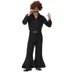 Costume disco rétro des années 80 pour homme, chemise à paillettes et pantalon patte d'eph.