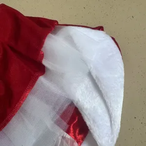 Christmas costume detail red velvet white plush trim sexy holiday party dress fabric close up