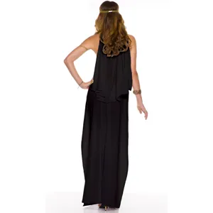 Greek goddess costume black long dress for Halloween cosplay party stage performance wear.
