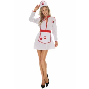 Costume da infermiera sexy per donna, abito bianco con croce rossa per festa.