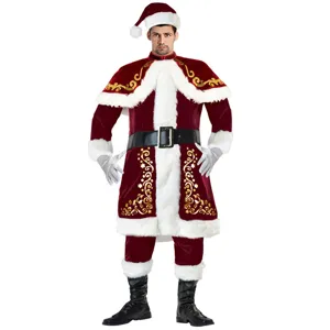 Deluxe Velvet Santa Claus Costume For Men Christmas Outfit Thickened Printed Top And Bottom With Hat Belt Accessories Festive Party Wear