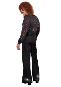 Costume disco rétro des années 80, chemise à manches longues et pantalon patte d'eph à sequins.