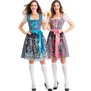 Damen Oktoberfest Dirndl Kleid Traditionelle Alpine Deutsche Bierfest Kostüm Party Performance Kleid Bedruckt Stickerei Dirndl