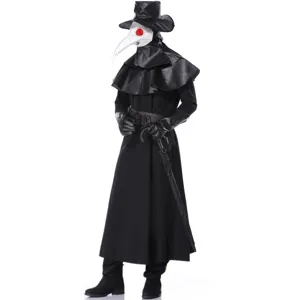 Heren pestdokter kostuum Halloween gothic donkere cosplay outfit met vogelmasker en lange mantel.