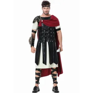 Römischer Spartaner Krieger Kostüm für Herren mit Tunika, Rüstung, Umhang und Beinwickeln.