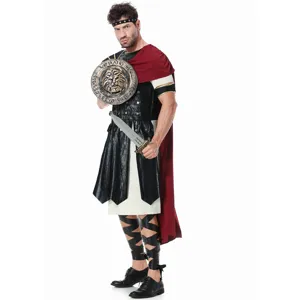 Mittelalterliche römische Spartan Krieger Kostüm für Herren mit Umhang und Schild.
