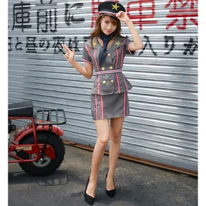 Ensemble de costume de cosplay de police de pilote pour femmes uniforme à manches courtes jupe.