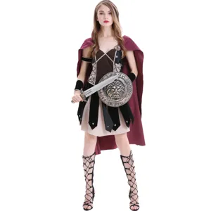 Medieval Roman Spartan warrior costume for women, Greek goddess cosplay Halloween party dress.