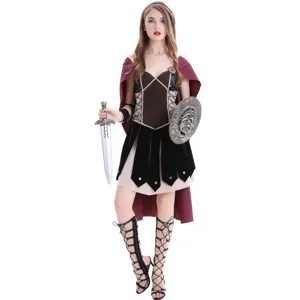 Medieval Spartan Warrior Costume Halloween Greek Goddess Cosplay Dress with Sword and Shield