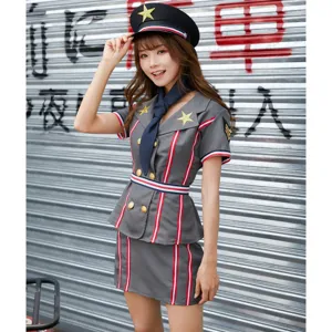 Ensemble de costume de cosplay de pilote gris pour femme uniforme à manches courtes jupe.