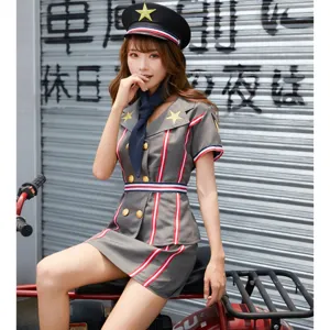 Ensemble de costume de cosplay de pilote de police sexy pour femmes avec jupe de chapeau
