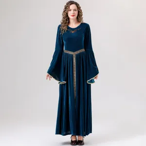 Medieval renaissance long sleeve velvet maxi dress vintage court costume for women cosplay party