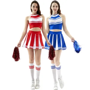 Sexy Women Cheerleader Outfit Top And Bottom Pleated Skirt Performance Suit For Cosplay Stage Party Cheer Sporty Apparel