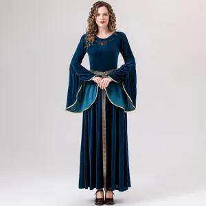 Medieval Renaissance velvet long sleeve queen costume dress for women cosplay party.