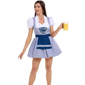 Traditional German Oktoberfest dirndl dress set with blue gingham and white blouse for women.