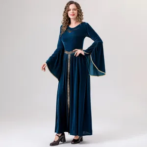 Medieval velvet long sleeve dress Renaissance vintage queen costume cosplay maxi dress blue