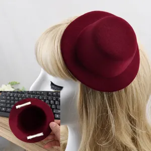Mini top hat hair clip vintage wool derby hat elegant headwear for women and girls.
