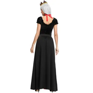 Costume de Reine Medievale Halloween Vue Arriere, Robe Noire en Velours pour Fete Femme