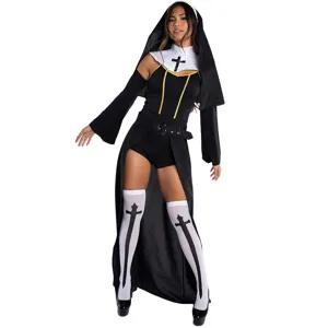 Déguisement de bonne sœur sexy pour Halloween cosplay costume avec coiffe et chaussettes