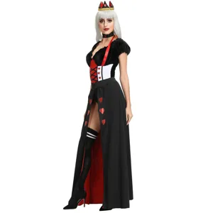 Déguisement reine de coeur femme, robe princesse médiévale noir et rouge pour Halloween.