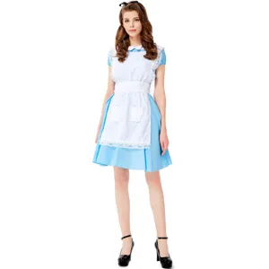Halloween maid costume blue dress cute anime cosplay outfit for women stage performance